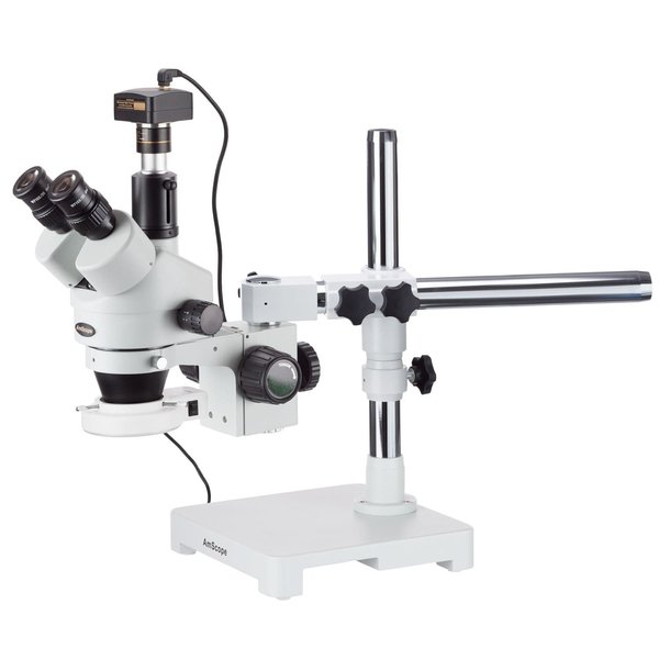 Amscope Trinocular LED Boom Stand Stereo Zoom Microscope, 5MP Camera SM-3T-54S-5M